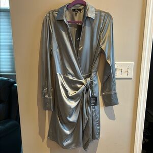 NWT Lulus Blue Satin Wrap Dress